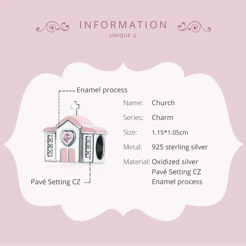 (image for) Pandora Style Silver Church Charm - SCC1810 - View 6