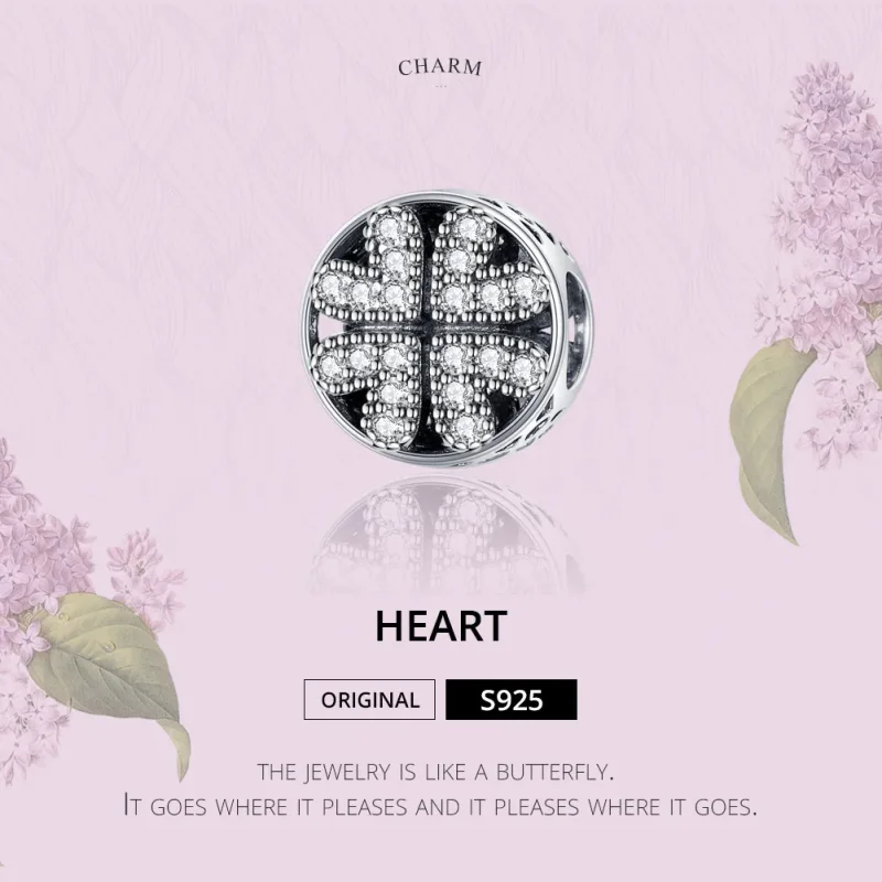 (image for) Pandora Style Silver Clover Heart Charm - SCC1185 - View 2