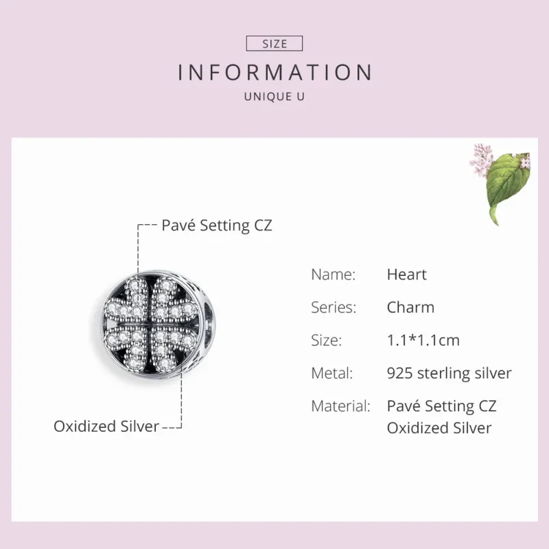 (image for) Pandora Style Silver Clover Heart Charm - SCC1185 - View 3