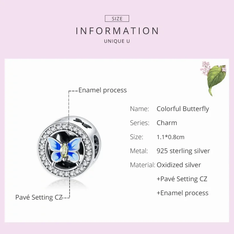 (image for) Pandora Style Silver Colorful Butterfly Charm - SCC1682 - View 7