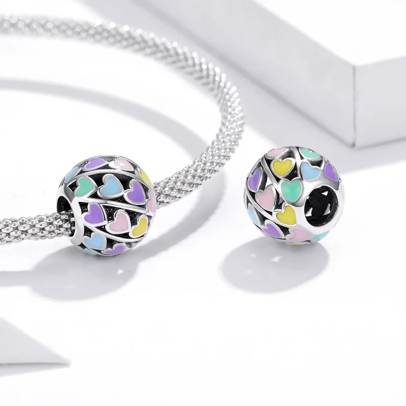 (image for) Pandora Style Silver Colorful Hearts Charm - SCC1758 - View 4