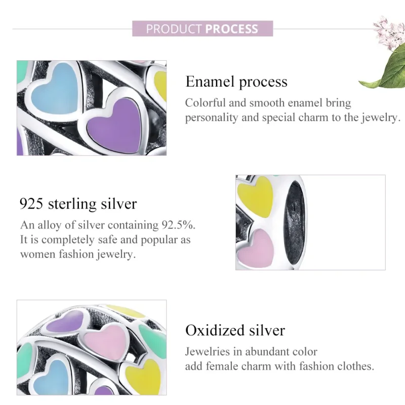 (image for) Pandora Style Silver Colorful Hearts Charm - SCC1758 - View 8
