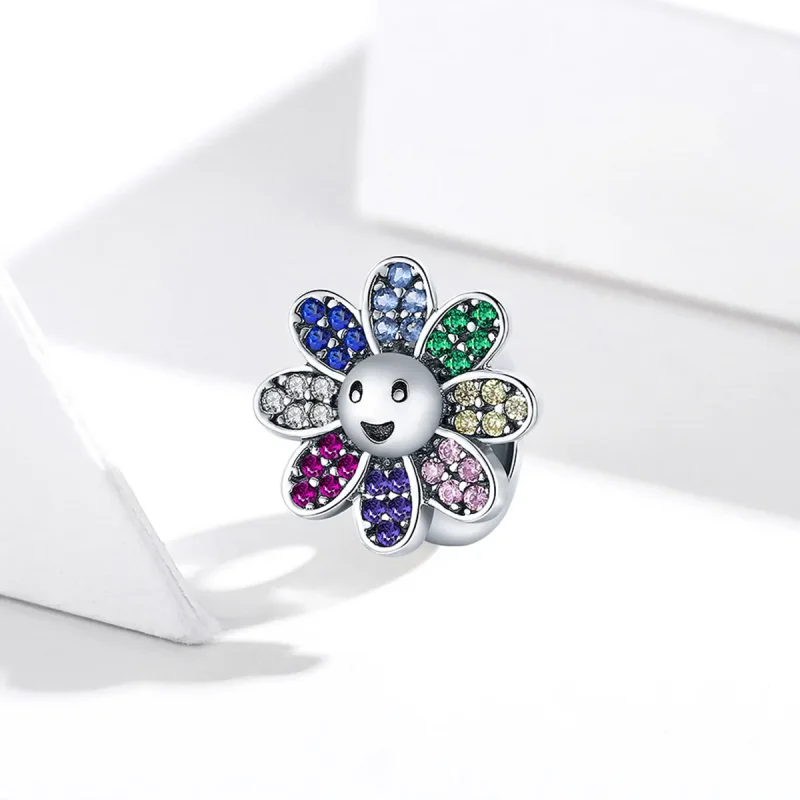 (image for) Pandora Style Silver Colorful Sunflower Charm - SCC1701 - View 2