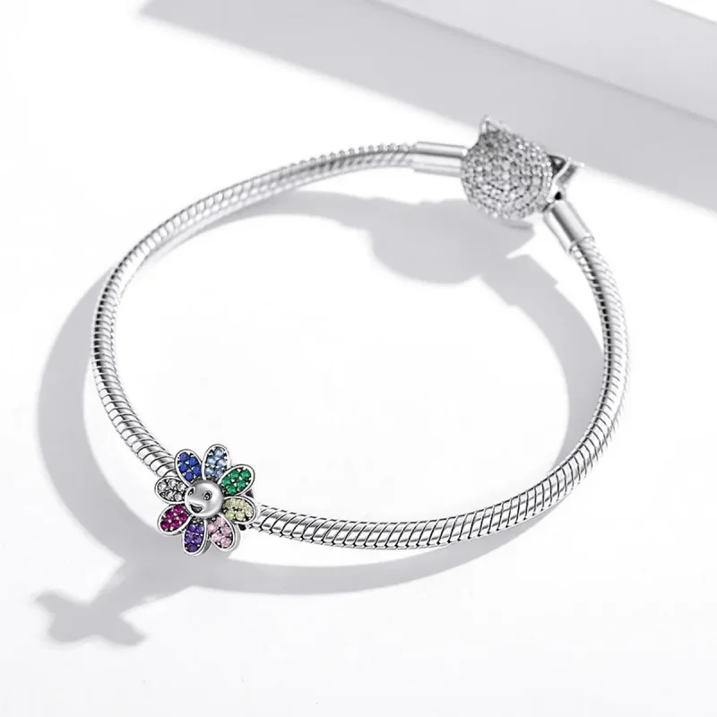 (image for) Pandora Style Silver Colorful Sunflower Charm - SCC1701 - View 3