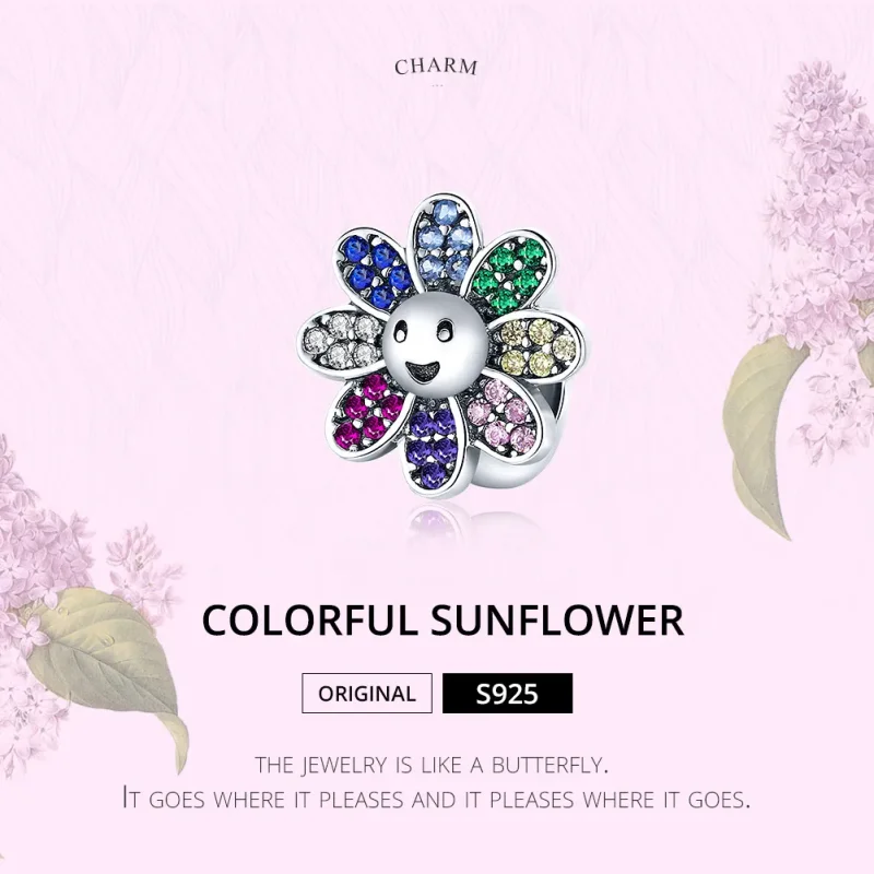 (image for) Pandora Style Silver Colorful Sunflower Charm - SCC1701 - View 6