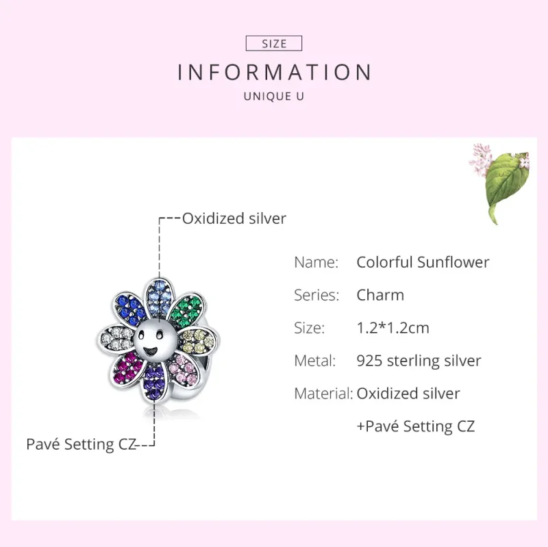(image for) Pandora Style Silver Colorful Sunflower Charm - SCC1701 - View 7