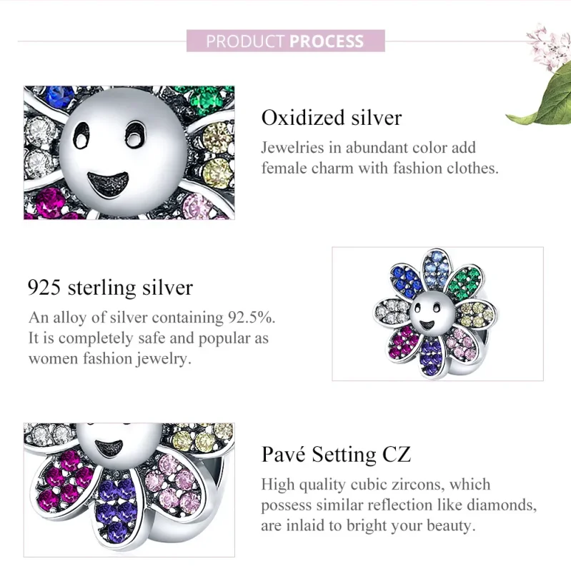 (image for) Pandora Style Silver Colorful Sunflower Charm - SCC1701 - View 8