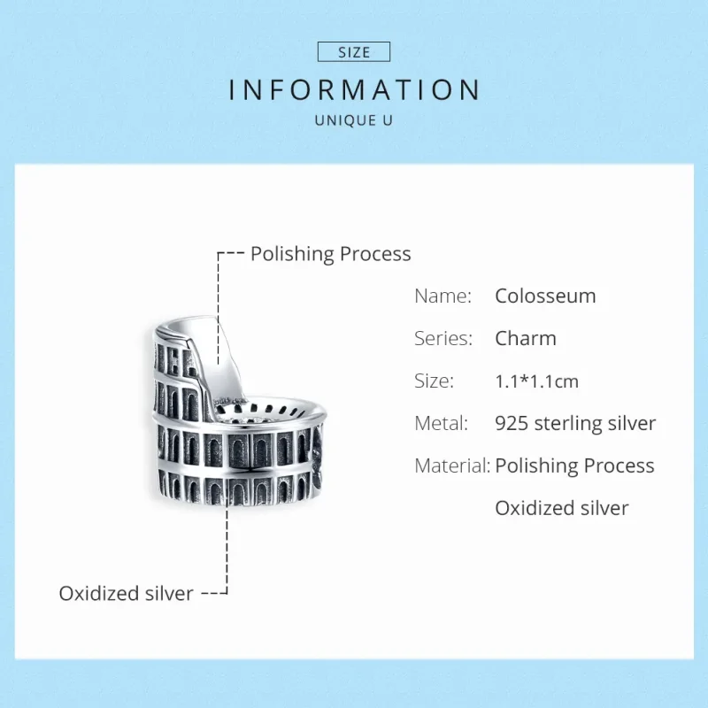 (image for) Pandora Style Silver Colosseum Charm - SCC1543 - View 6