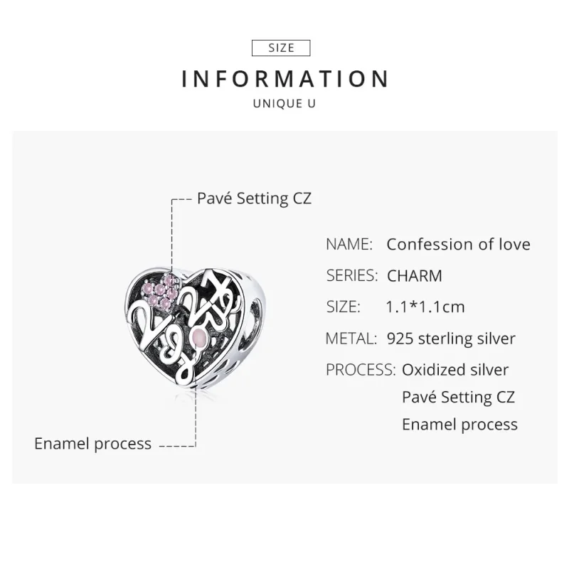 (image for) Pandora Style Silver Confession of Love 2021 Charm - SCC1743 - View 8