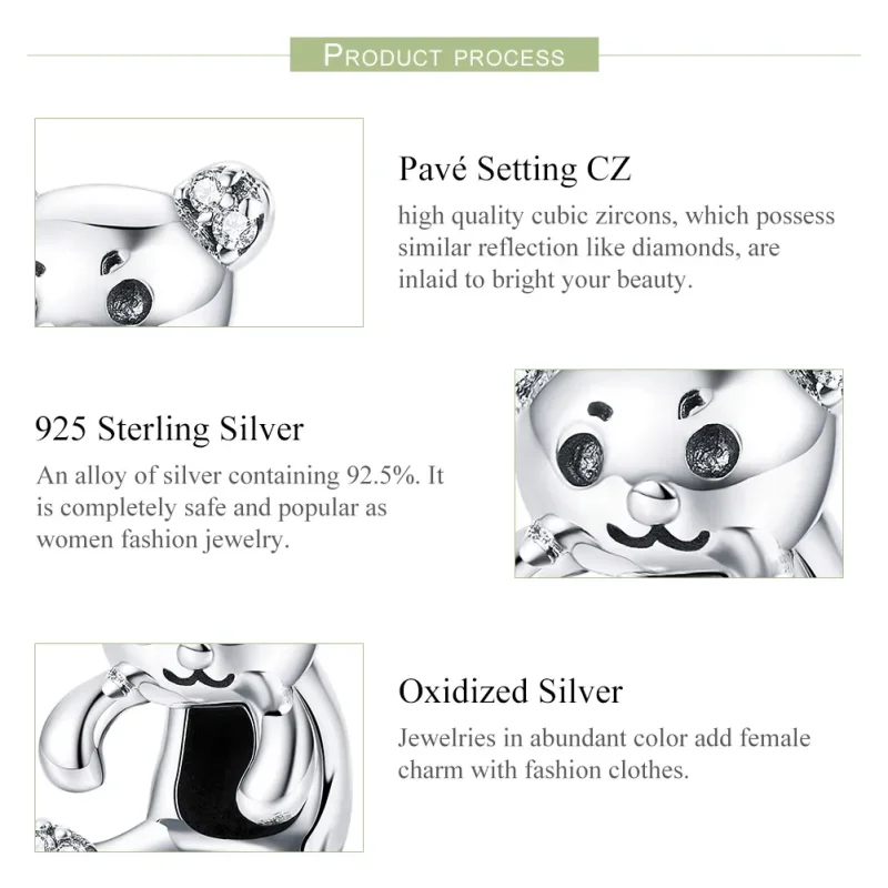 (image for) Pandora Style Silver Cute Bear Charm - SCC984 - View 7