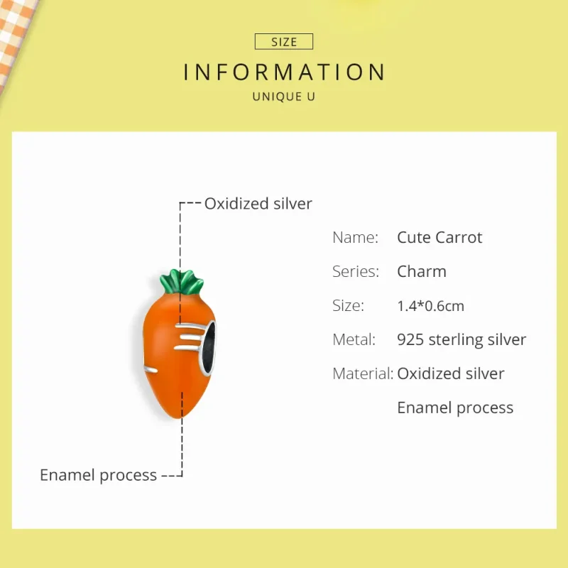 (image for) Pandora Style Silver Cute Carrot Charm - SCC1591 - View 6