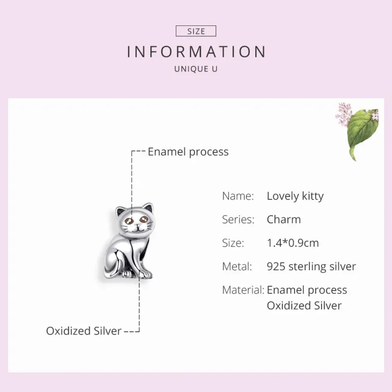 (image for) Pandora Style Silver Cute Cat Charm - SCC1305 - View 3