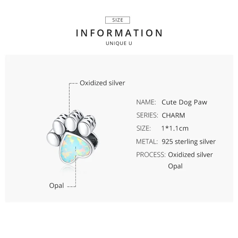 (image for) Pandora Style Silver Cute Dog Paw Charm - SCC1676 - View 8