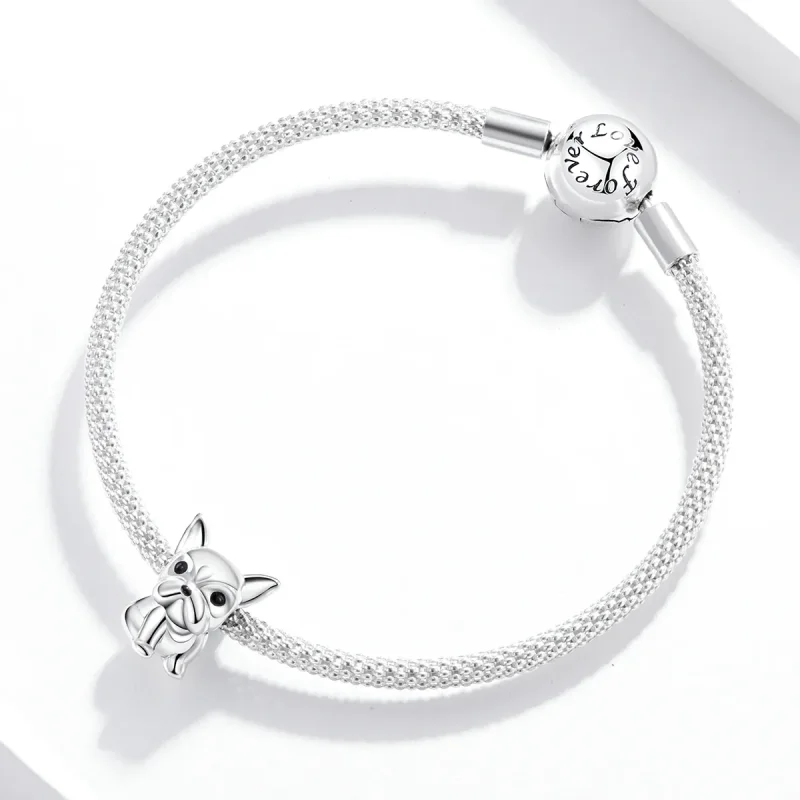 (image for) Pandora Style Silver Cute Frenchie Bulldog Charm - SCC1599 - View 3
