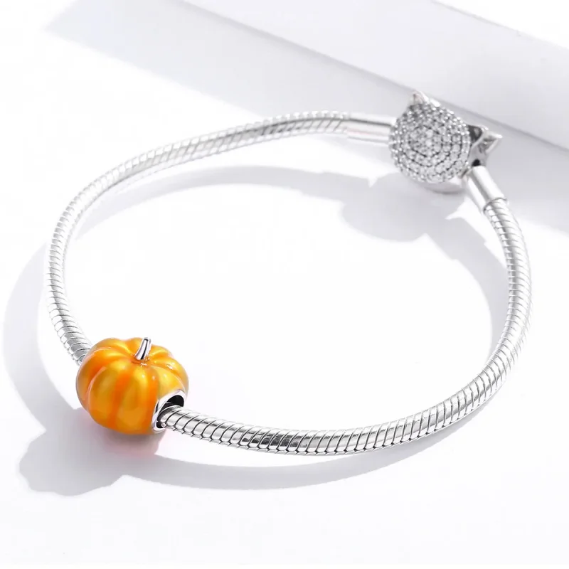 (image for) Pandora Style Silver Cute Pumpkin Charm - BSC333 - View 3