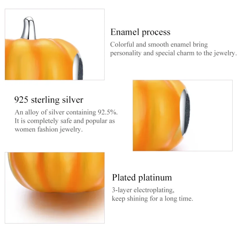 (image for) Pandora Style Silver Cute Pumpkin Charm - BSC333 - View 7
