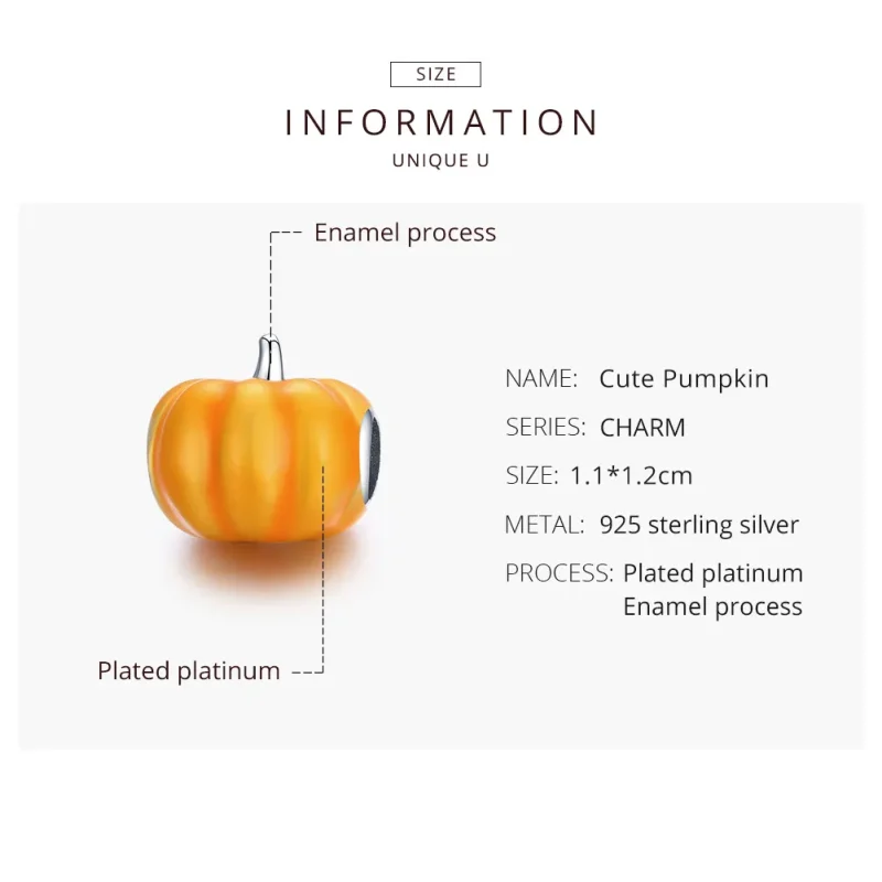 (image for) Pandora Style Silver Cute Pumpkin Charm - BSC333 - View 8