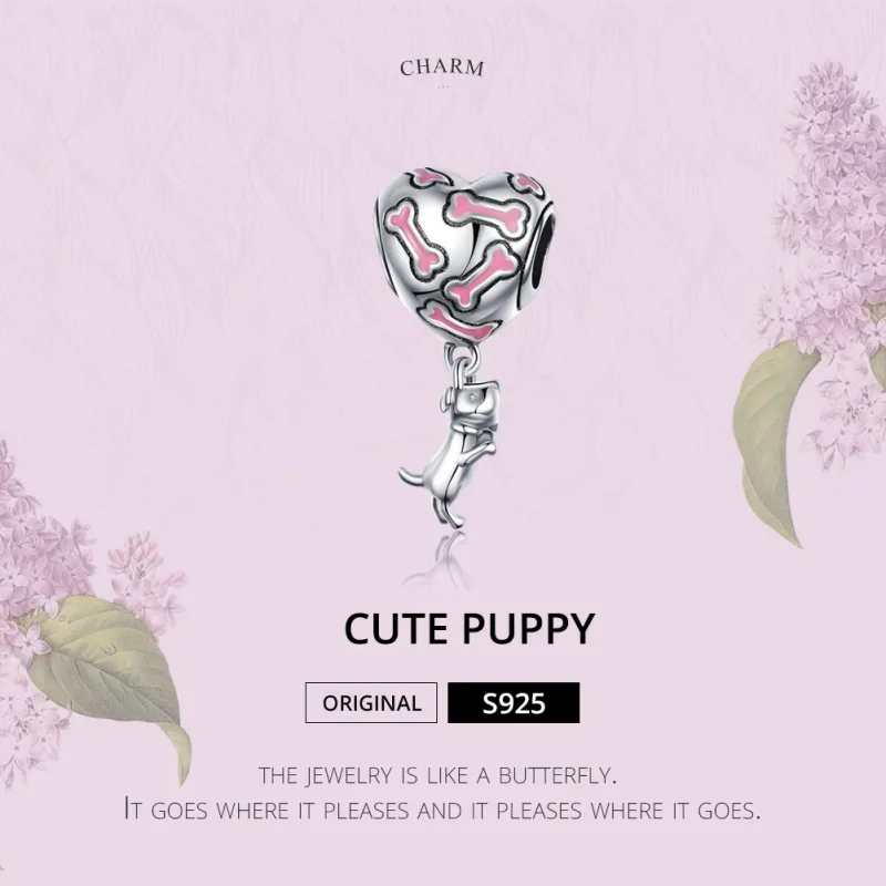 (image for) Pandora Style Silver Cute Puppy Dangle Charm - SCC1199 - View 2