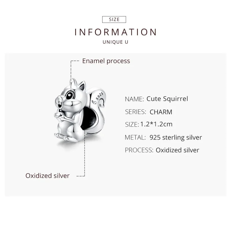 (image for) Pandora Style Silver Cute Squirrel Charm - BSC338 - View 8