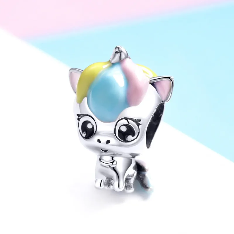 (image for) Pandora Style Silver Cute Unicorn Charm - BSC059 - View 2