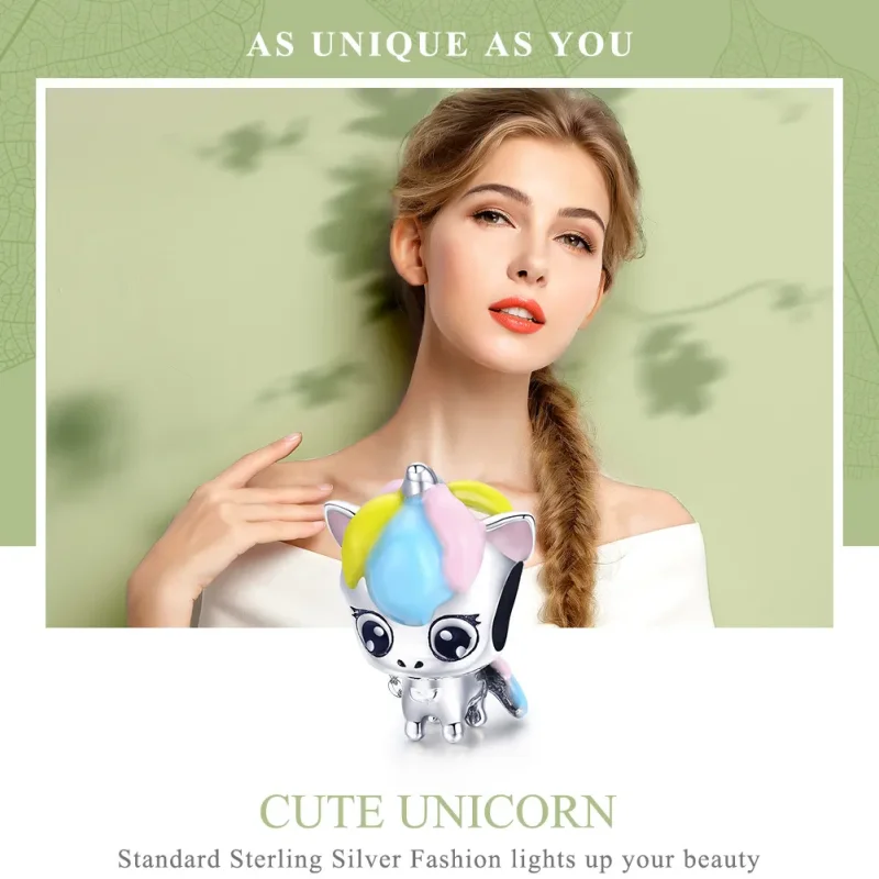 (image for) Pandora Style Silver Cute Unicorn Charm - BSC059 - View 6