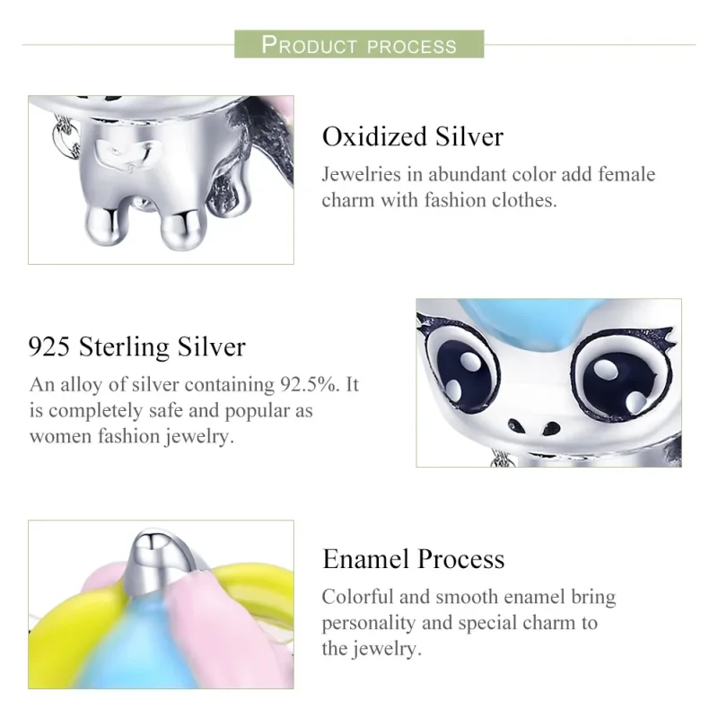 (image for) Pandora Style Silver Cute Unicorn Charm - BSC059 - View 7
