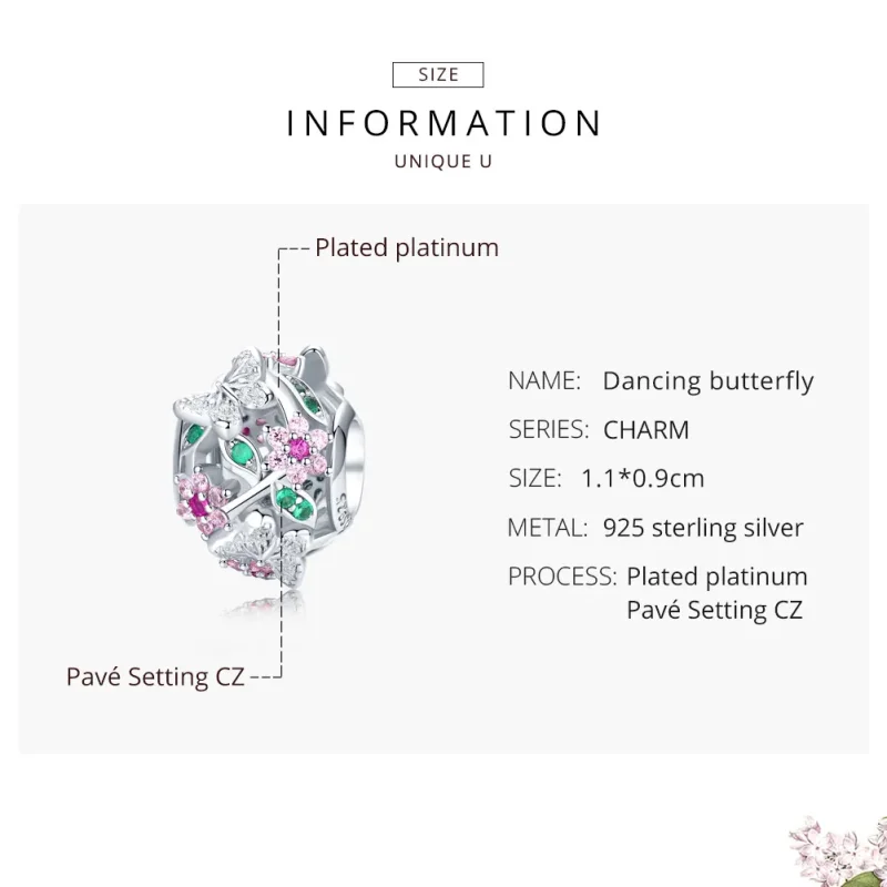 (image for) Pandora Style Silver Dancing Butterfly Charm - BSC116 - View 7