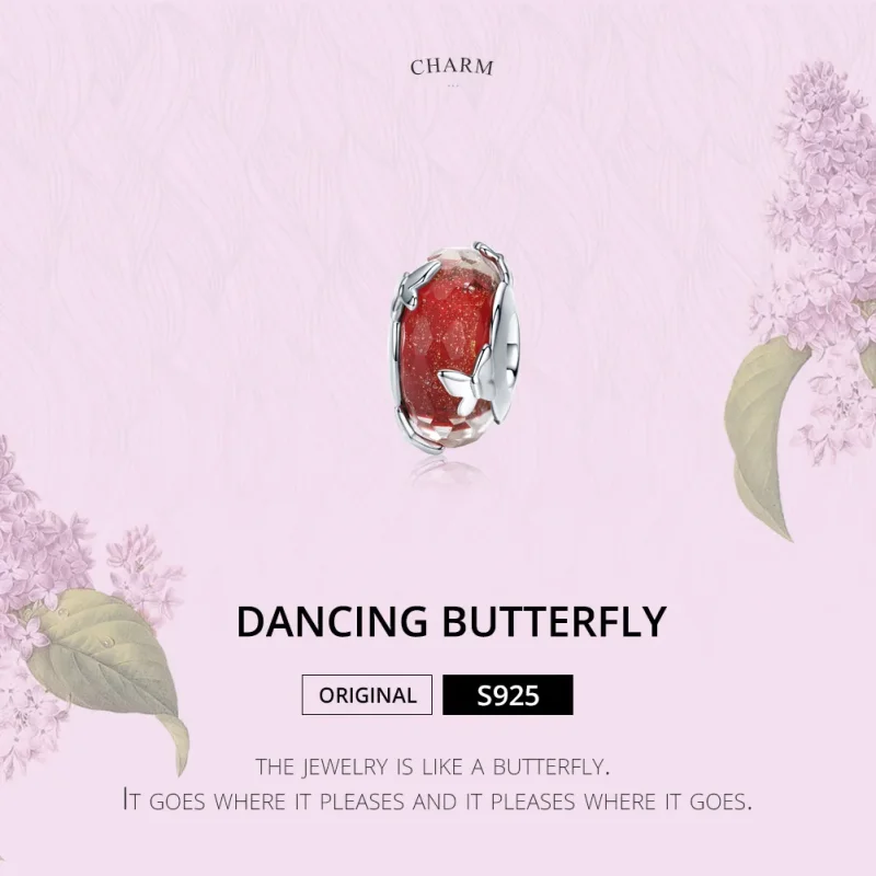 (image for) Pandora Style Silver Dancing Butterfly Murano Glass Charm - SCC1256 - View 2
