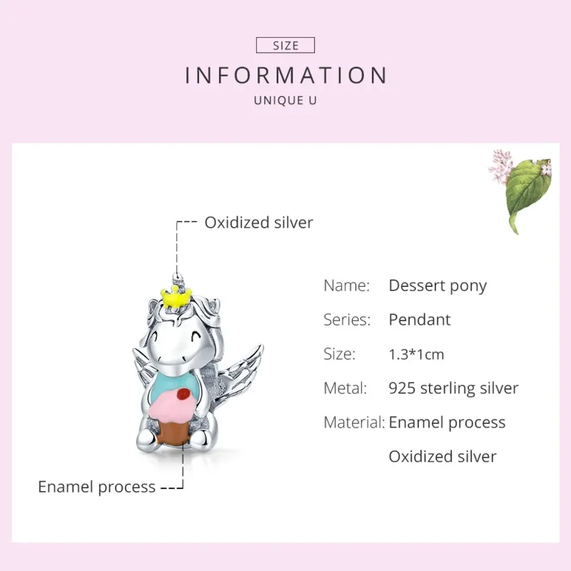 (image for) Pandora Style Silver Dessert Unicorn Charm - SCC1872 - View 6