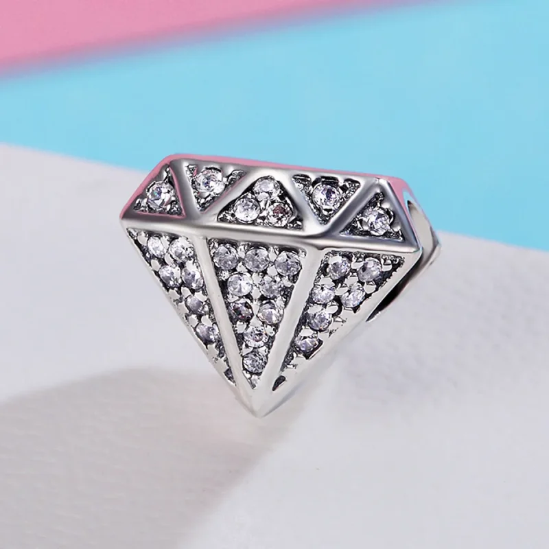 (image for) Pandora Style Silver Diamond Love Charm - SCC397 - View 3