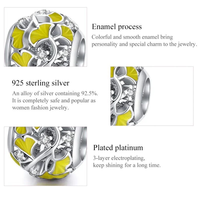 (image for) Pandora Style Silver Elegant Ginkgo Leaves Charm - BSC334 - View 7