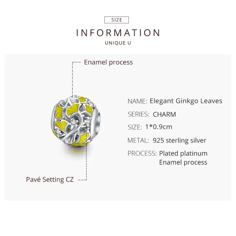 (image for) Pandora Style Silver Elegant Ginkgo Leaves Charm - BSC334 - View 8
