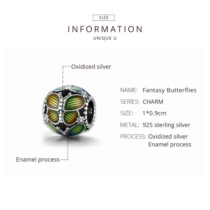 (image for) Pandora Style Silver Fantasy Butterflies Charm - SCC1705 - View 8