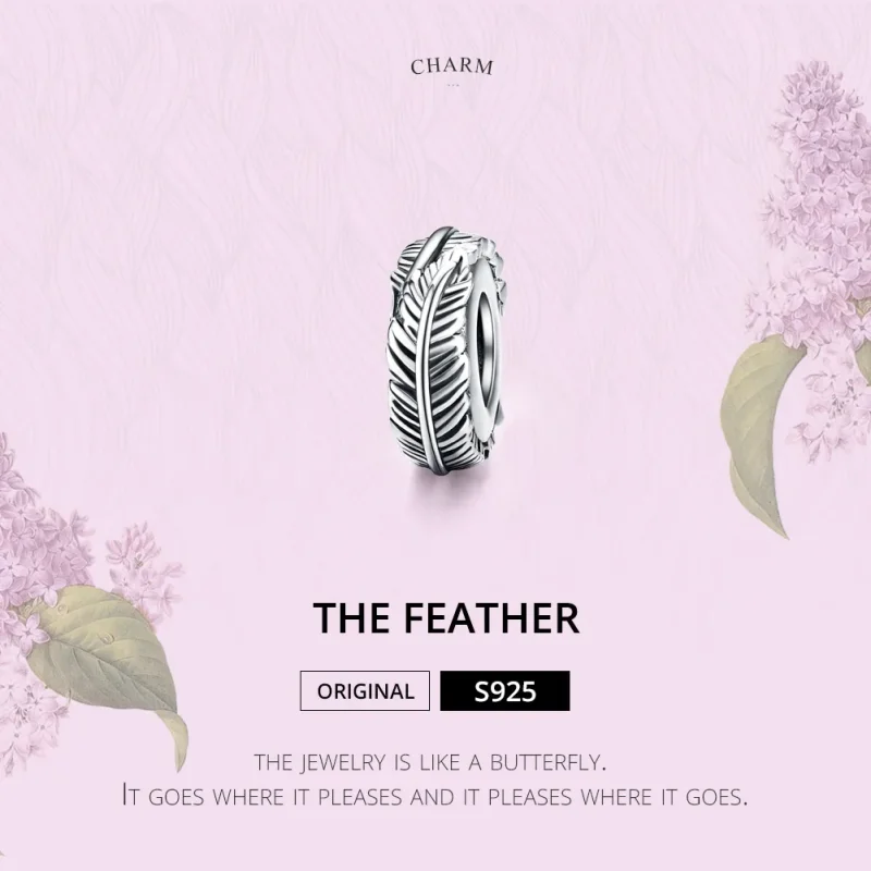(image for) Pandora Style Silver Feather Spacer - SCC1236 - View 2