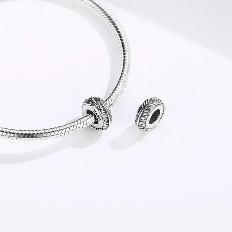 (image for) Pandora Style Silver Feather Spacer - SCC1236 - View 4