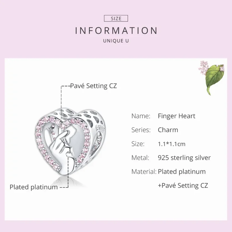 (image for) Pandora Style Silver Finger Heart Charm - SCC1690 - View 7
