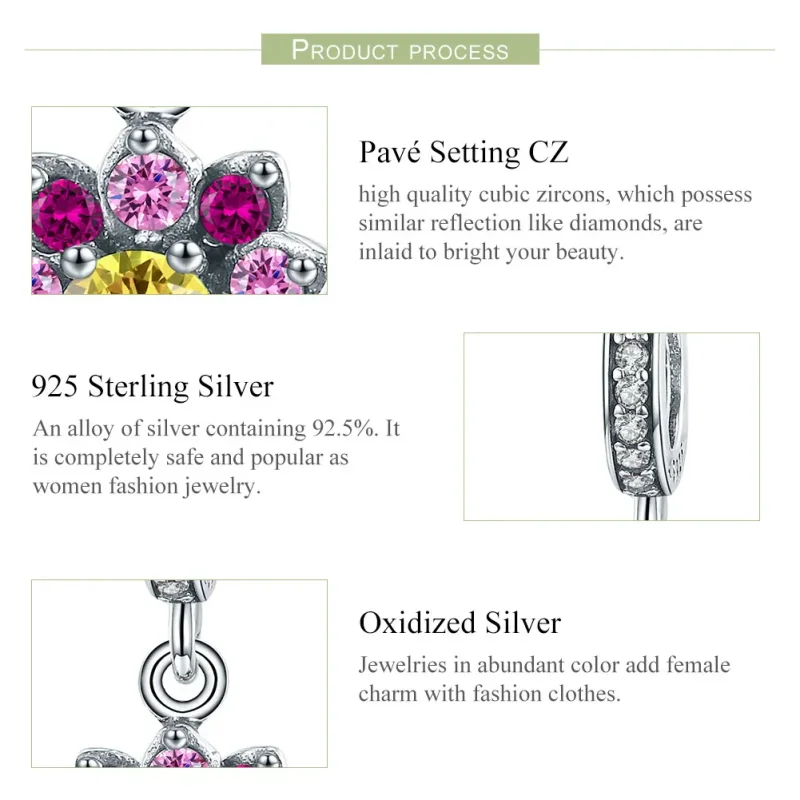 (image for) Pandora Style Silver Flower Colors Dangle - SCC1009 - View 6