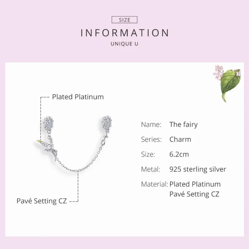 (image for) Pandora Style Silver Flower Elf Safety Chain - SCC1278 - View 3