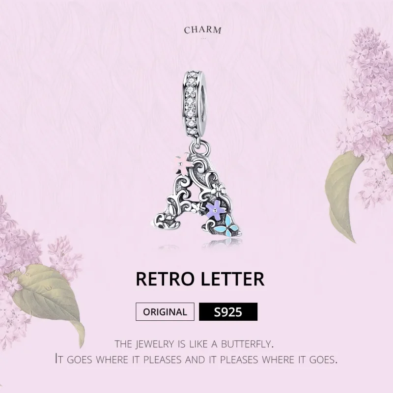 (image for) Pandora Style Silver Flower Letter A Dangle - SCC1273 - View 2