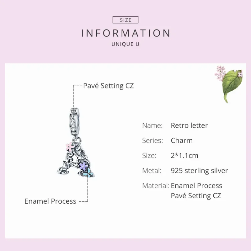 (image for) Pandora Style Silver Flower Letter A Dangle - SCC1273 - View 3