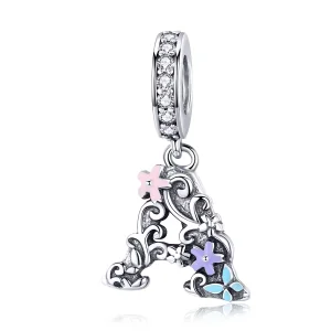 Pandora Style Silver Flower Letter A Dangle - SCC1273 (image for) Pandora Style Silver Flower Letter A Dangle - SCC1273