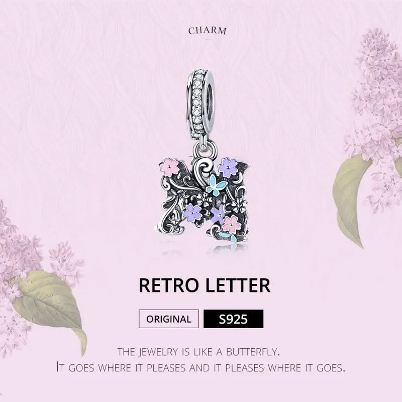 (image for) Pandora Style Silver Flower Letter M Dangle - SCC1274 - View 2