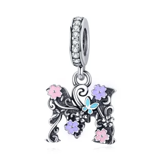 Pandora Style Silver Flower Letter M Dangle - SCC1274 (image for) Pandora Style Silver Flower Letter M Dangle - SCC1274