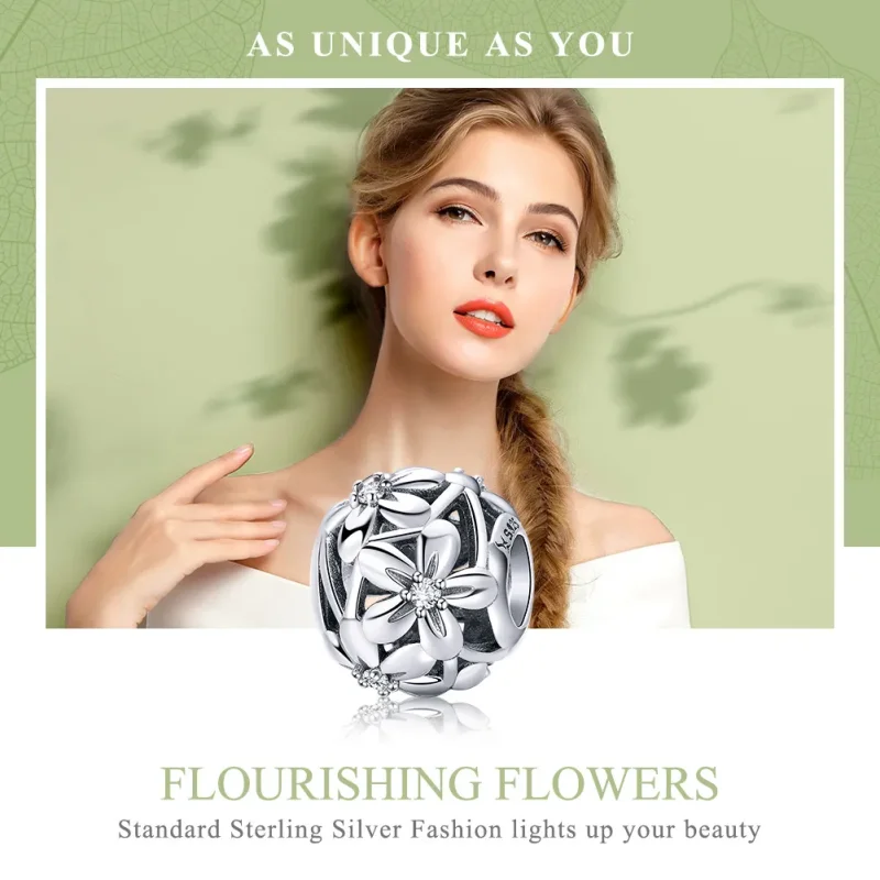 (image for) Pandora Style Silver Flower Shape Charm - SCC729 - View 6