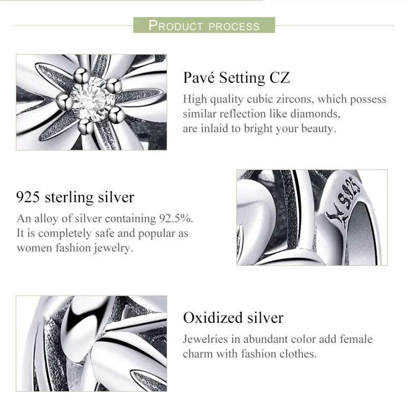 (image for) Pandora Style Silver Flower Shape Charm - SCC729 - View 7