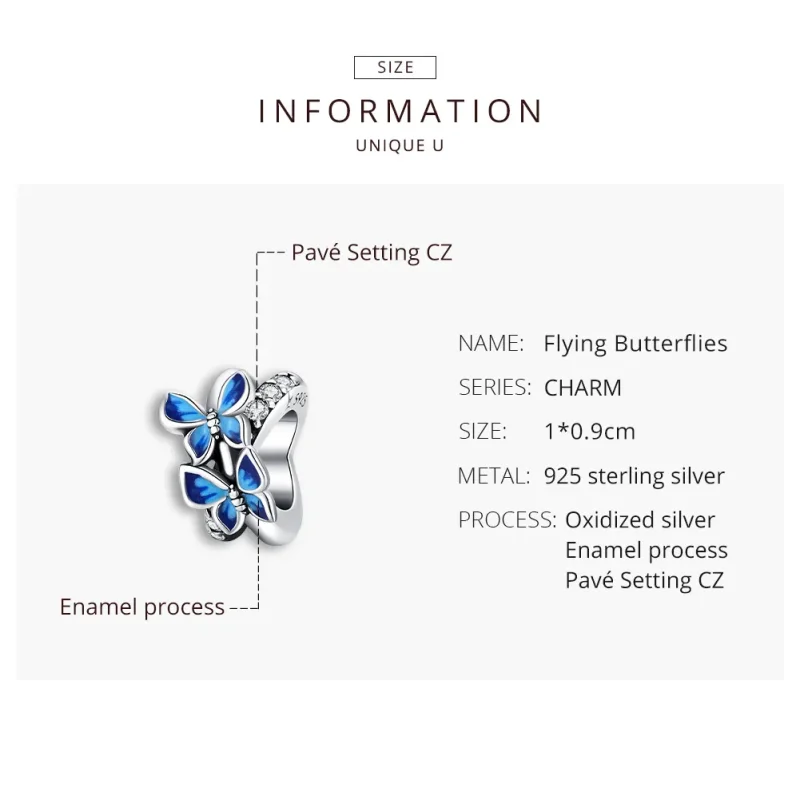 (image for) Pandora Style Silver Flying Butterflies Charm - SCC1731 - View 8