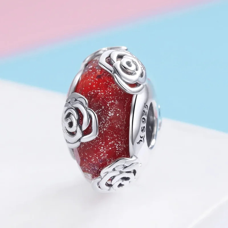 (image for) Pandora Style Silver Fragrant Rose Glass Murano Charm - SCC1030 - View 2