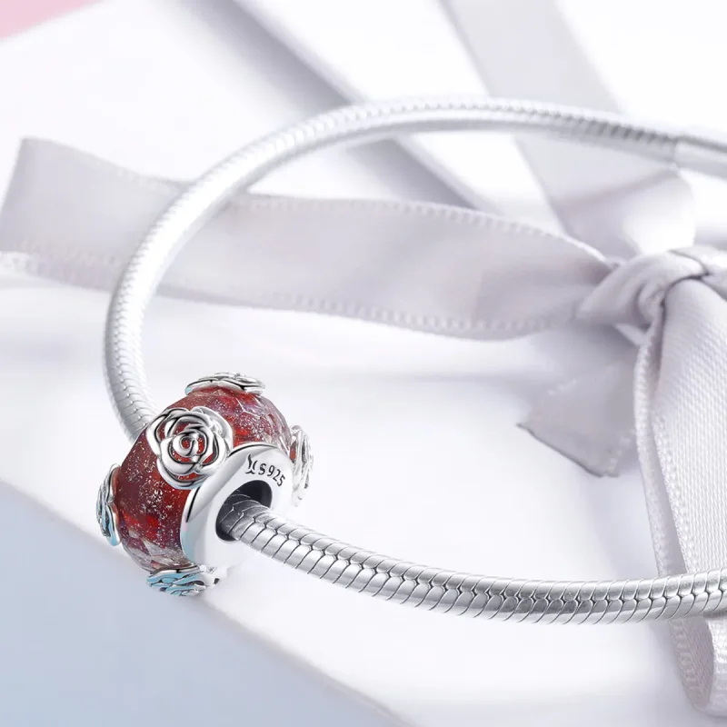 (image for) Pandora Style Silver Fragrant Rose Glass Murano Charm - SCC1030 - View 3
