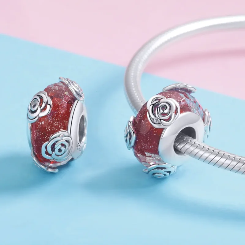 (image for) Pandora Style Silver Fragrant Rose Glass Murano Charm - SCC1030 - View 4