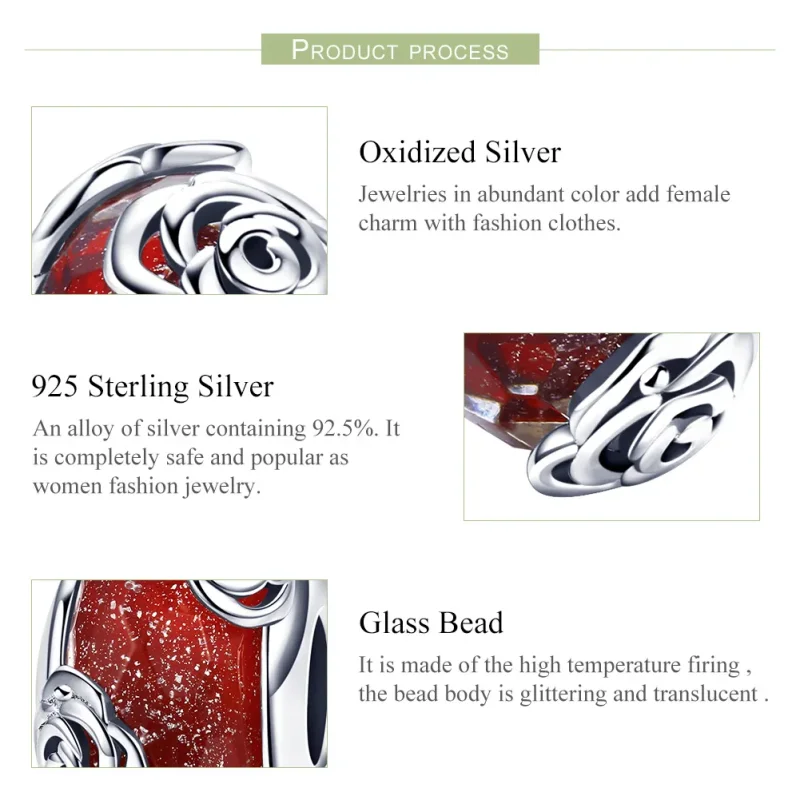 (image for) Pandora Style Silver Fragrant Rose Glass Murano Charm - SCC1030 - View 6